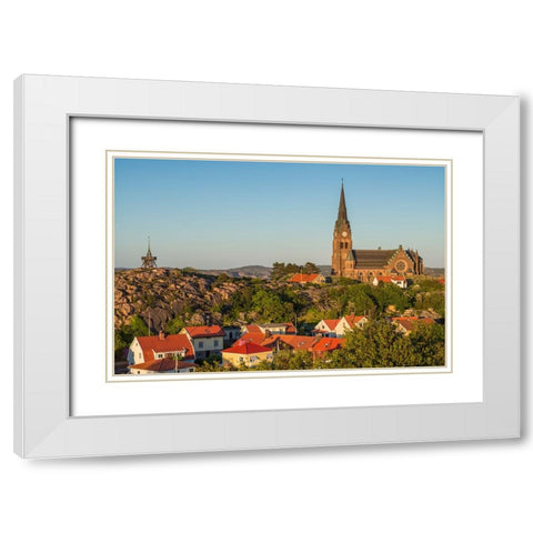Sweden-Bohuslan-Lysekil-high angle view of the Lysekil church-sunset White Modern Wood Framed Art Print with Double Matting by Bibikow, Walter