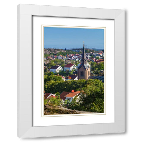 Sweden-Bohuslan-Kungshamn-town view from the south-with church White Modern Wood Framed Art Print with Double Matting by Bibikow, Walter