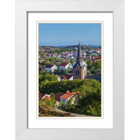 Sweden-Bohuslan-Kungshamn-town view from the south-with church White Modern Wood Framed Art Print with Double Matting by Bibikow, Walter
