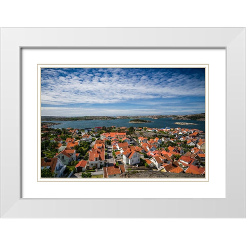 Sweden-Bohuslan-Fjallbacka-elevated town view from the Vetteberget cliff White Modern Wood Framed Art Print with Double Matting by Bibikow, Walter