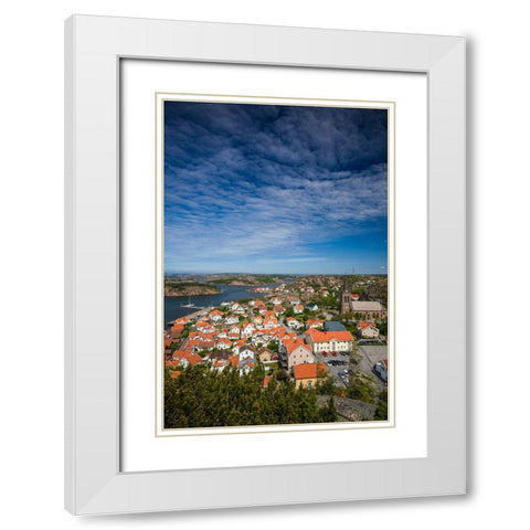 Sweden-Bohuslan-Fjallbacka-elevated town view from the Vetteberget cliff White Modern Wood Framed Art Print with Double Matting by Bibikow, Walter