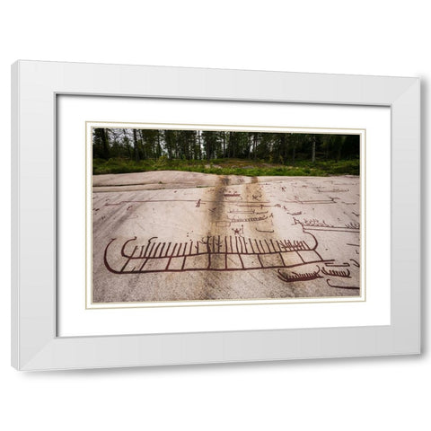 Sweden-Bohuslan-Tanumshede-Bronze Age carving detail of the Tanum area White Modern Wood Framed Art Print with Double Matting by Bibikow, Walter