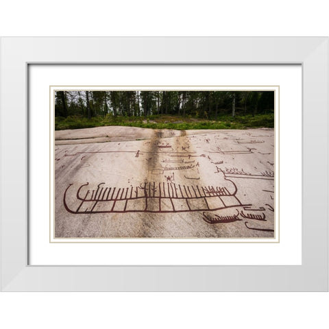 Sweden-Bohuslan-Tanumshede-Bronze Age carving detail of the Tanum area White Modern Wood Framed Art Print with Double Matting by Bibikow, Walter