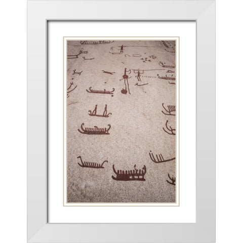 Sweden-Bohuslan-Tanumshede-Bronze Age carving detail of the Tanum area White Modern Wood Framed Art Print with Double Matting by Bibikow, Walter