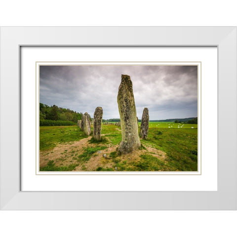 Sweden-Bohuslan-Blomsholm-Blomsholmsskeppet-stone ship circle-Iron-age burial ground-400-600 AD White Modern Wood Framed Art Print with Double Matting by Bibikow, Walter