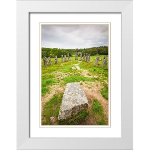 Sweden-Bohuslan-Blomsholm-Blomsholmsskeppet-stone ship circle-Iron-age burial ground-400-600 AD White Modern Wood Framed Art Print with Double Matting by Bibikow, Walter