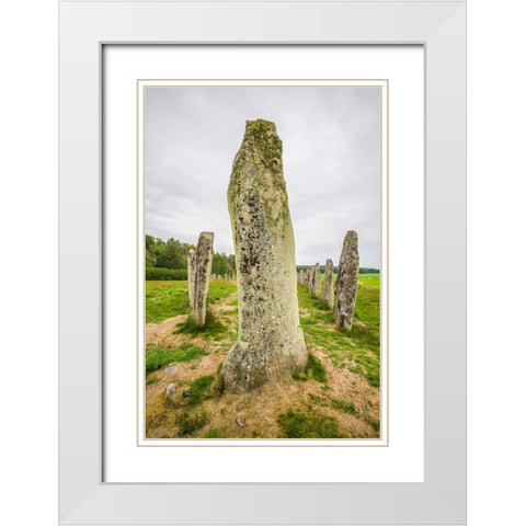 Sweden-Bohuslan-Blomsholm-Blomsholmsskeppet-stone ship circle-Iron-age burial ground-400-600 AD White Modern Wood Framed Art Print with Double Matting by Bibikow, Walter
