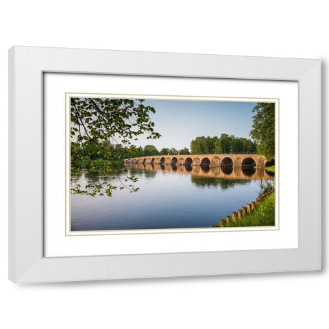 Sweden-Varmland-Karlstad-Ostra bron bridge-longest stone arch bridge in Sweden-built 1797 White Modern Wood Framed Art Print with Double Matting by Bibikow, Walter
