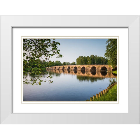 Sweden-Varmland-Karlstad-Ostra bron bridge-longest stone arch bridge in Sweden-built 1797 White Modern Wood Framed Art Print with Double Matting by Bibikow, Walter