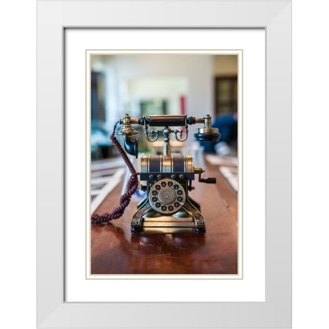 Sweden-Varmland-Karlskoga-Alfred Nobels laboratory-antique laboratory telephone White Modern Wood Framed Art Print with Double Matting by Bibikow, Walter
