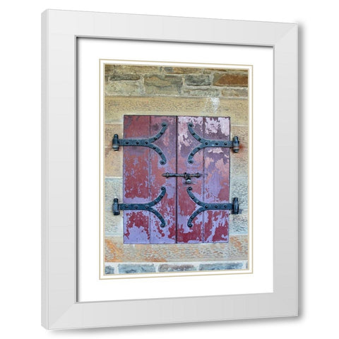 Doors with wrought iron hinges are found in an outdoor passageway at Cardiff Castle-Wales White Modern Wood Framed Art Print with Double Matting by Ostrowitz, Mallorie