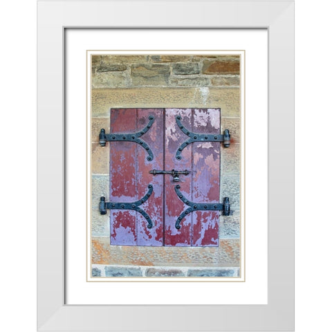 Doors with wrought iron hinges are found in an outdoor passageway at Cardiff Castle-Wales White Modern Wood Framed Art Print with Double Matting by Ostrowitz, Mallorie