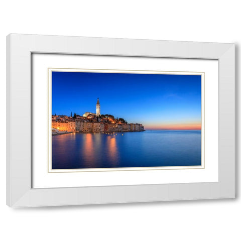 Europe-Croatia-Rovinj-Ocean view of town at sunset White Modern Wood Framed Art Print with Double Matting by Jaynes Gallery