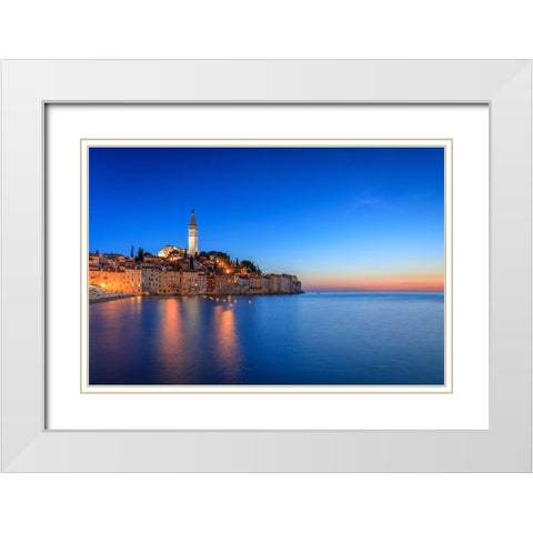 Europe-Croatia-Rovinj-Ocean view of town at sunset White Modern Wood Framed Art Print with Double Matting by Jaynes Gallery