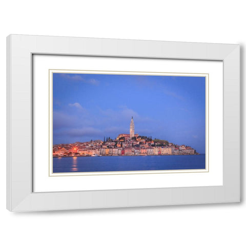 Europe-Croatia-Rovinj-Ocean view of town at sunset White Modern Wood Framed Art Print with Double Matting by Jaynes Gallery