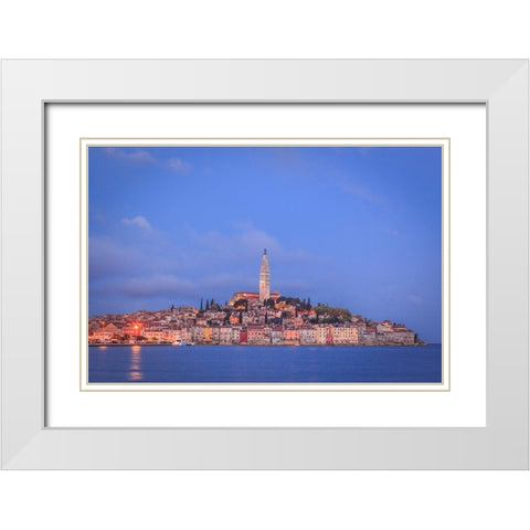 Europe-Croatia-Rovinj-Ocean view of town at sunset White Modern Wood Framed Art Print with Double Matting by Jaynes Gallery