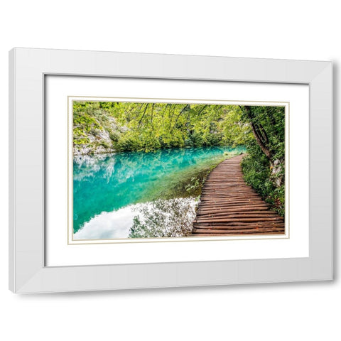 Croatia Plitvice Lakes National Park Walkway along the water in Plitvice Lakes National Park White Modern Wood Framed Art Print with Double Matting by Wilson, Emily