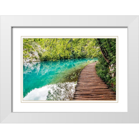 Croatia Plitvice Lakes National Park Walkway along the water in Plitvice Lakes National Park White Modern Wood Framed Art Print with Double Matting by Wilson, Emily