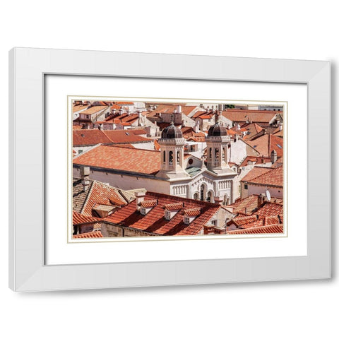 Croatia Dalmatia Dubrovnik Church among red terra cotta tile roofs in the old town of Dubrovnik White Modern Wood Framed Art Print with Double Matting by Wilson, Emily