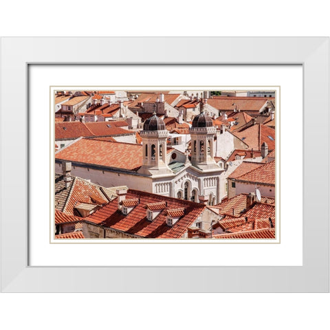 Croatia Dalmatia Dubrovnik Church among red terra cotta tile roofs in the old town of Dubrovnik White Modern Wood Framed Art Print with Double Matting by Wilson, Emily