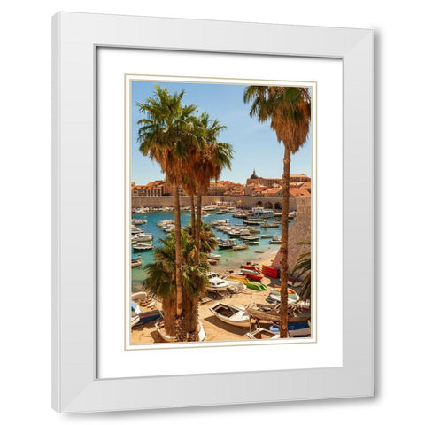 View of boats in Old Port-Dalmatian Coast-Adriatic Sea-Croatia-Eastern Europe White Modern Wood Framed Art Print with Double Matting by Haseltine, Tom