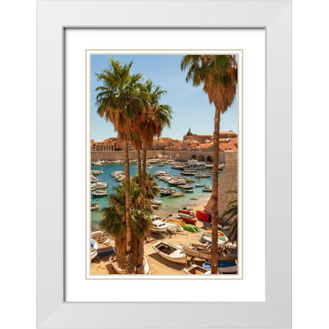 View of boats in Old Port-Dalmatian Coast-Adriatic Sea-Croatia-Eastern Europe White Modern Wood Framed Art Print with Double Matting by Haseltine, Tom