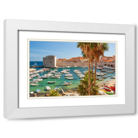 View of boats in Old Port-Dalmatian Coast-Adriatic Sea-Croatia-Eastern Europe White Modern Wood Framed Art Print with Double Matting by Haseltine, Tom