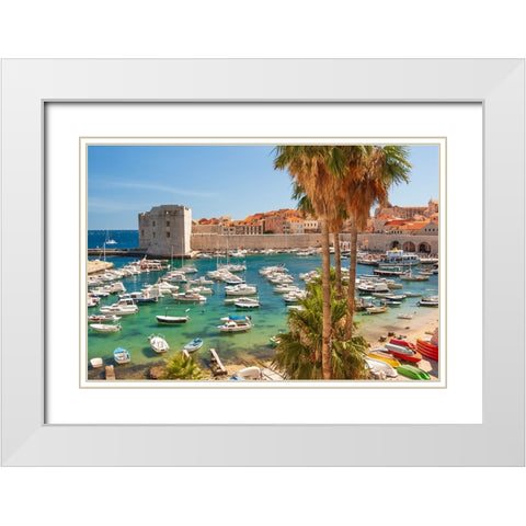 View of boats in Old Port-Dalmatian Coast-Adriatic Sea-Croatia-Eastern Europe White Modern Wood Framed Art Print with Double Matting by Haseltine, Tom