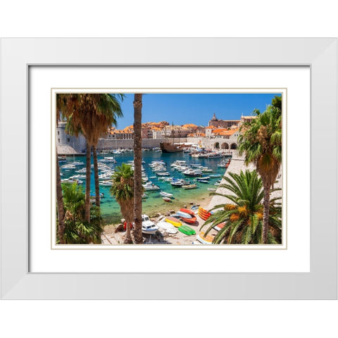 View of boats in Old Port-Dalmatian Coast-Adriatic Sea-Croatia-Eastern Europe White Modern Wood Framed Art Print with Double Matting by Haseltine, Tom