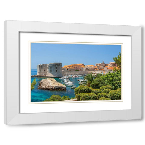 View of boats in Old Port-Dubrovnik-Dalmatian Coast-Adriatic Sea-Croatia-Eastern Europe White Modern Wood Framed Art Print with Double Matting by Haseltine, Tom