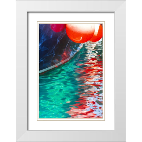 Boat buoys reflect in the water of the Adriatic Sea-Kolocep Island-Croatia White Modern Wood Framed Art Print with Double Matting by Haseltine, Tom