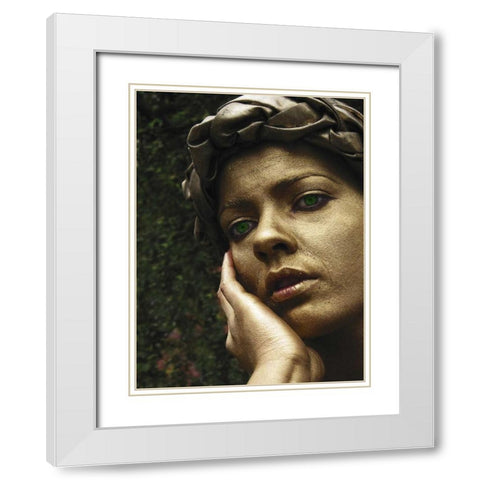 England, London Gold-painted face of female mime White Modern Wood Framed Art Print with Double Matting by Ross, Nancy ,  Steve