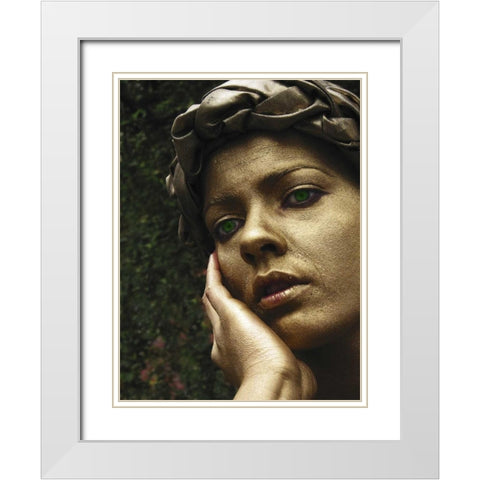 England, London Gold-painted face of female mime White Modern Wood Framed Art Print with Double Matting by Ross, Nancy ,  Steve
