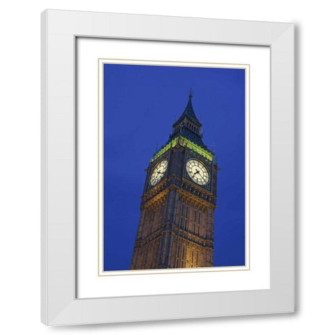 Great Britain, London Clock Tower at dusk White Modern Wood Framed Art Print with Double Matting by Flaherty, Dennis