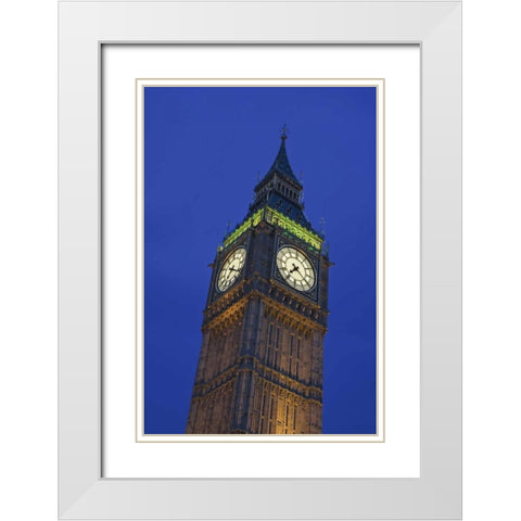 Great Britain, London Clock Tower at dusk White Modern Wood Framed Art Print with Double Matting by Flaherty, Dennis