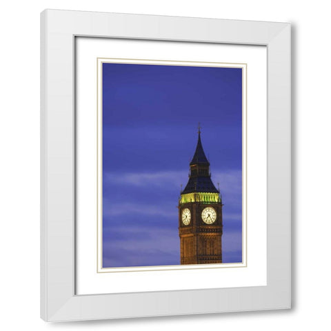 Great Britain, London Clock Tower at dusk White Modern Wood Framed Art Print with Double Matting by Flaherty, Dennis