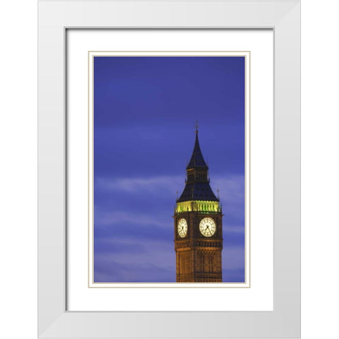 Great Britain, London Clock Tower at dusk White Modern Wood Framed Art Print with Double Matting by Flaherty, Dennis