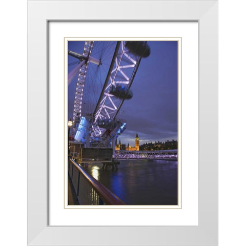 Great Britain, London Cityscape at twilight White Modern Wood Framed Art Print with Double Matting by Flaherty, Dennis