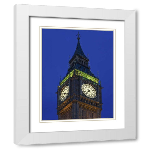 Great Britain, London Big Ben Clock Tower, dusk White Modern Wood Framed Art Print with Double Matting by Flaherty, Dennis