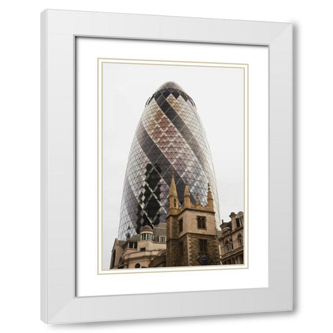 Great Britain, London Old vs New Architecture White Modern Wood Framed Art Print with Double Matting by Flaherty, Dennis