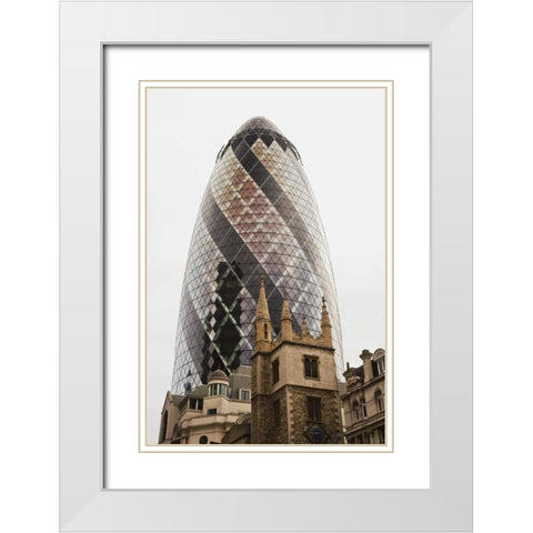 Great Britain, London Old vs New Architecture White Modern Wood Framed Art Print with Double Matting by Flaherty, Dennis