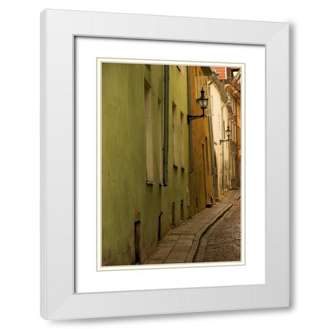 Estonia, Tallinn Narrow cobblestone street  White Modern Wood Framed Art Print with Double Matting by Ross, Nancy ,  Steve