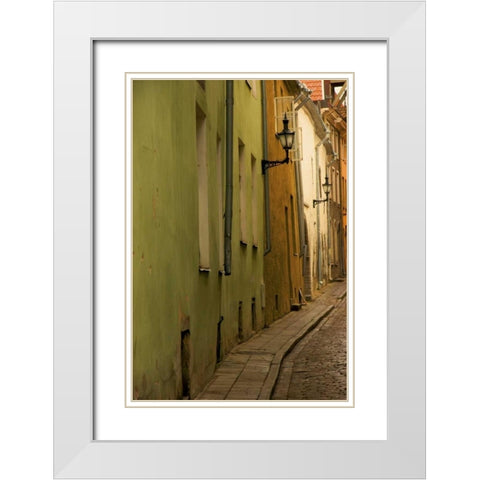 Estonia, Tallinn Narrow cobblestone street  White Modern Wood Framed Art Print with Double Matting by Ross, Nancy ,  Steve