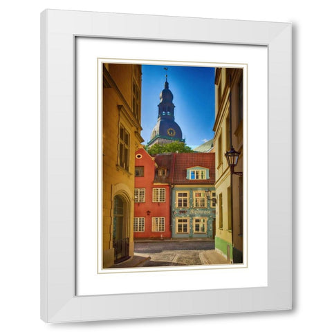 Estonia, Tallinn A street in the old town White Modern Wood Framed Art Print with Double Matting by Zuckerman, Jim