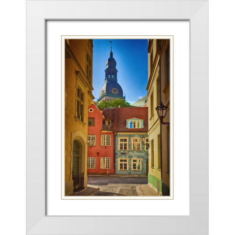 Estonia, Tallinn A street in the old town White Modern Wood Framed Art Print with Double Matting by Zuckerman, Jim