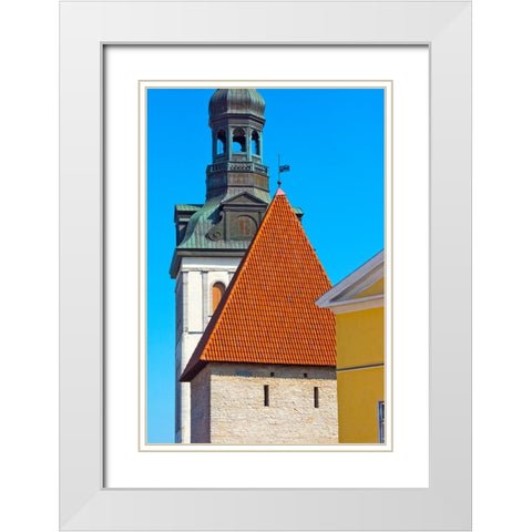 St-Marys Cathedral spire and Maiden Tower in the old town-Tallinn-Estonia White Modern Wood Framed Art Print with Double Matting by Su, Keren