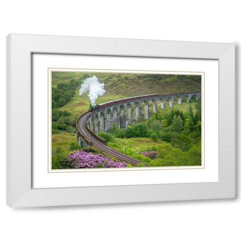 Scotland The Jacobite Train on elevated track White Modern Wood Framed Art Print with Double Matting by Jaynes Gallery