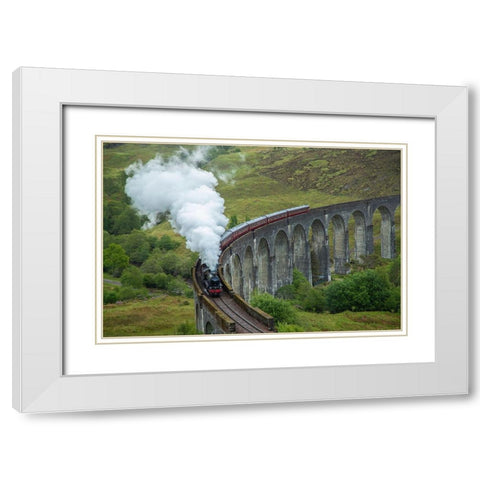 Scotland The Jacobite Train on elevated track White Modern Wood Framed Art Print with Double Matting by Jaynes Gallery
