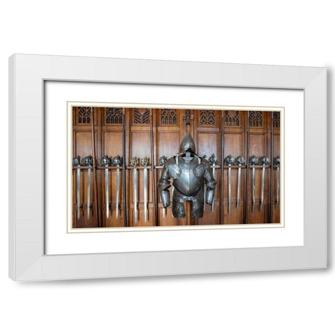 Knights armor and weapons Edinburgh Castle-Scotland White Modern Wood Framed Art Print with Double Matting by Norring, Tom
