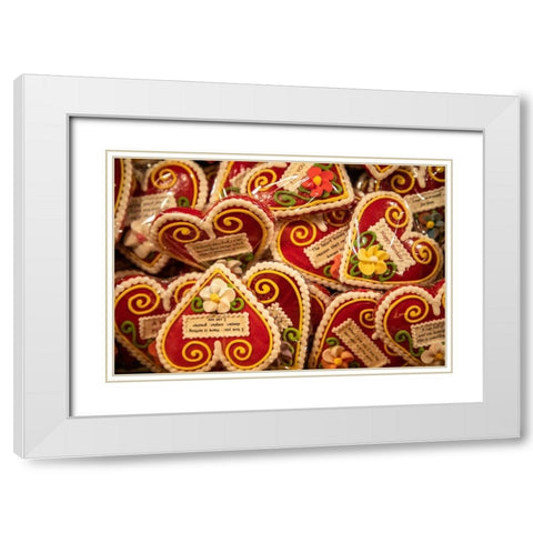 Slovenia-Radovljica Heart-shaped marzipan sweets for sale White Modern Wood Framed Art Print with Double Matting by Looney, Hollice